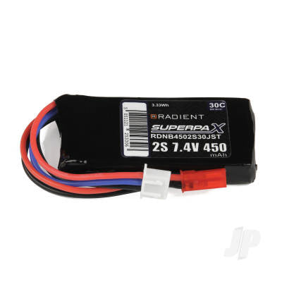 Radient 450mAh 7.4V 30C 2S1P Lipo Battery Pack JST